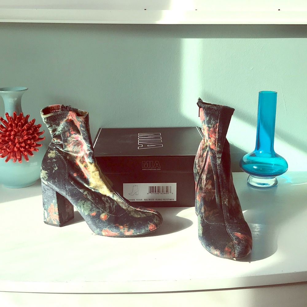 Velvet floral booties